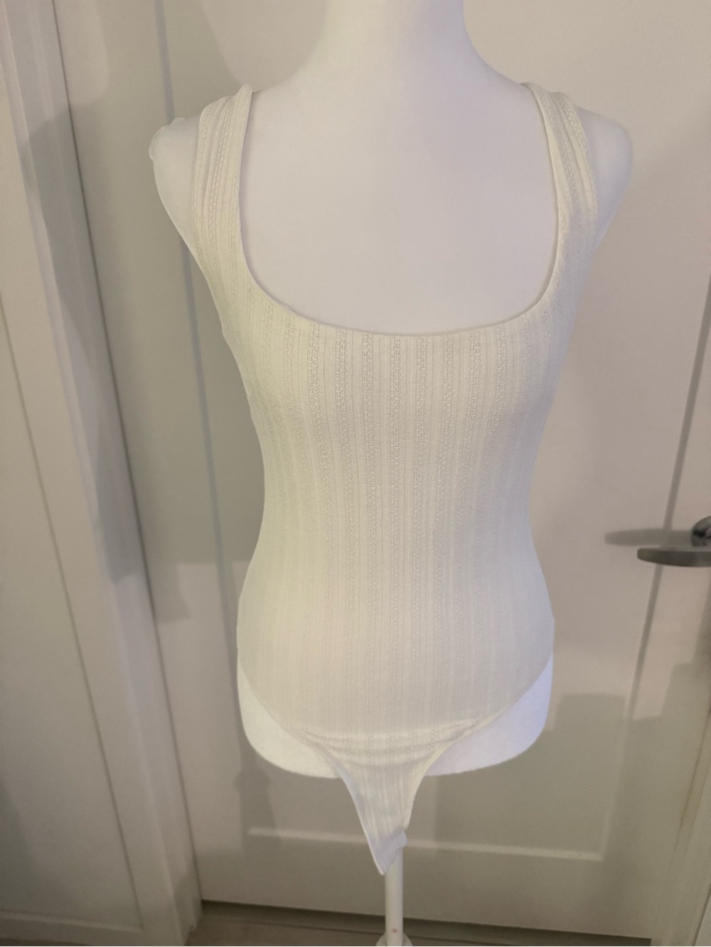 ASTR Ribbed Scoop Neck White Tank Bodysuit
